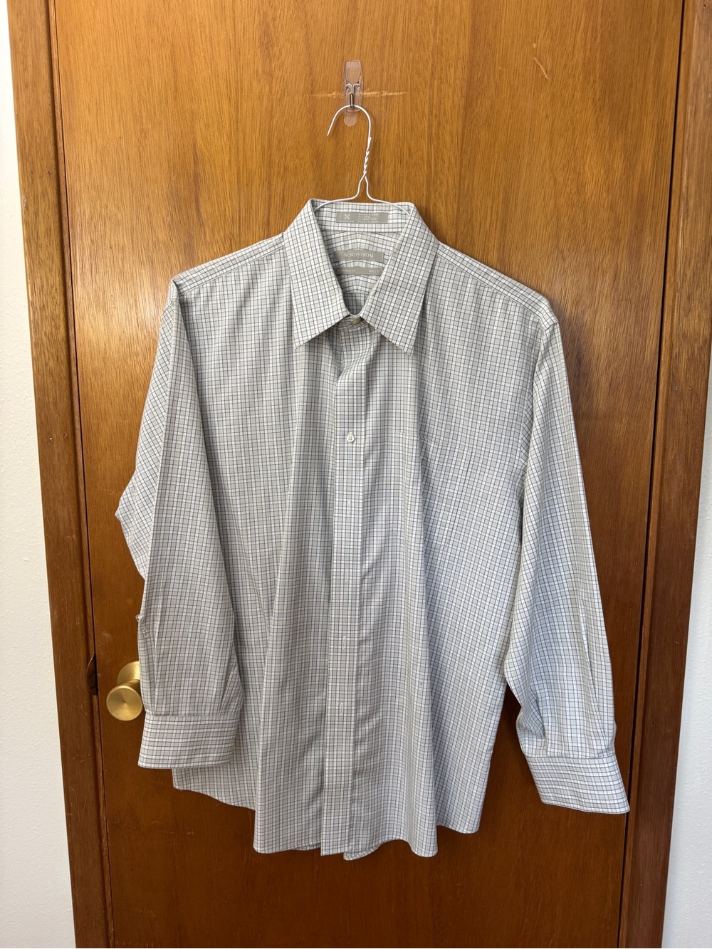 Nordstrom Men's Grey/Green Small Check Dress Shirt